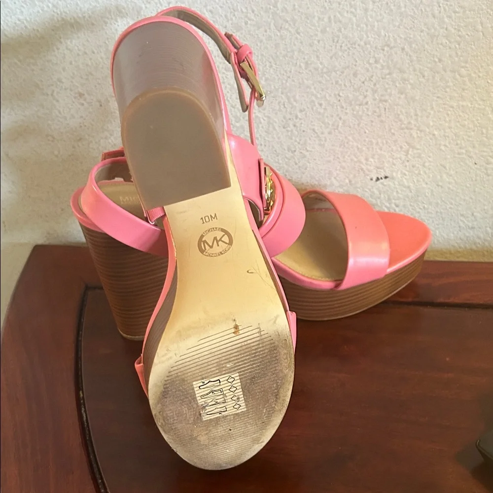 Michael Kors Coral Pink Platform Block Heel Sandals - Picture 6 of 7